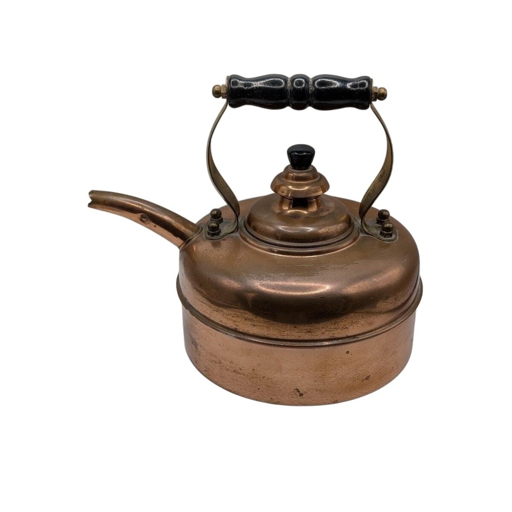 Simplex Patent Solid Copper Tea Kettle Made in England Vintage Wood Handle 3201